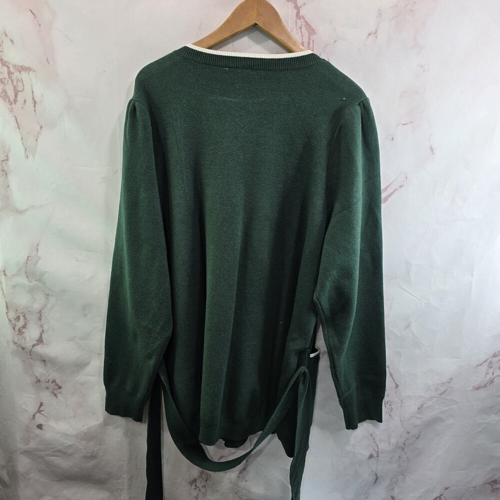 Draper James Sweater Womens 2X Dark Green Cardigan Tie Bow White Trim - Picture 5 of 14